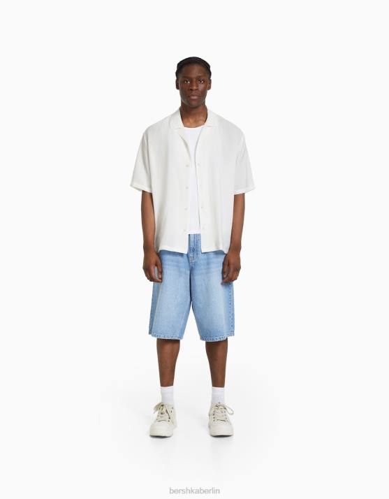 Weiss Bershka Männer Fließendes Kurzarmshirt H00J2917