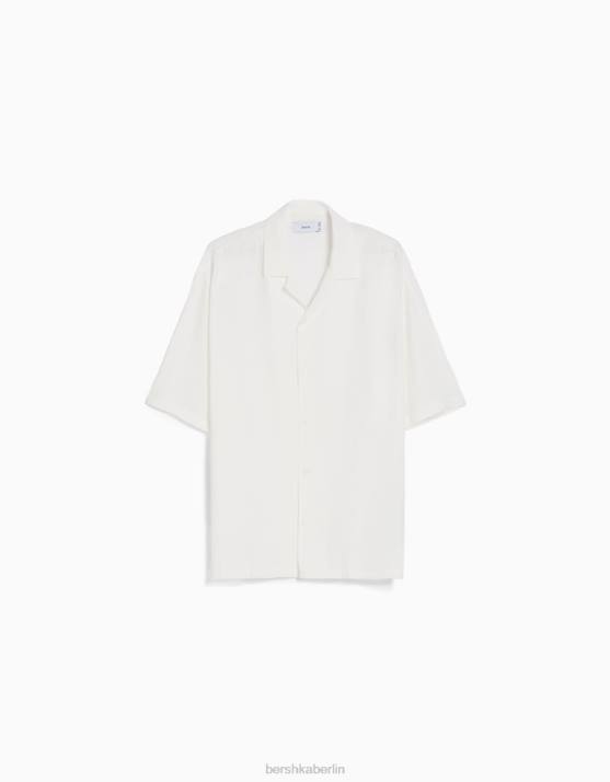 Weiss Bershka Männer Fließendes Kurzarmshirt H00J2917