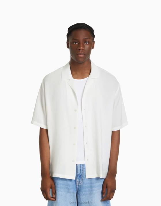 Weiss Bershka Männer Fließendes Kurzarmshirt H00J2919