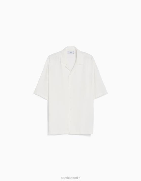Weiss Bershka Männer Fließendes Kurzarmshirt H00J2919