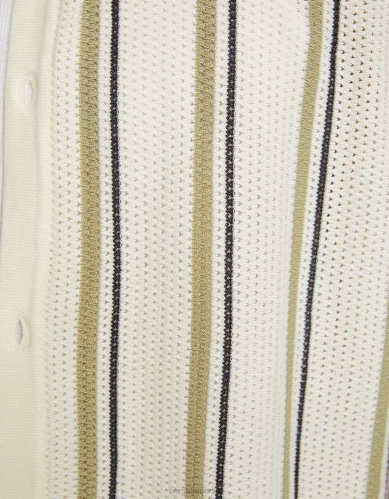 Weiss Bershka Männer Gestreiftes, durchbrochenes Kurzarmhemd H00J2897