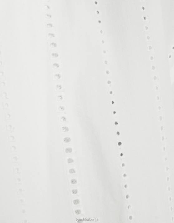 Weiss Bershka Männer Kurzärmliges Hemd mit entspannter Passform und Schweizer Stickerei H00J2923