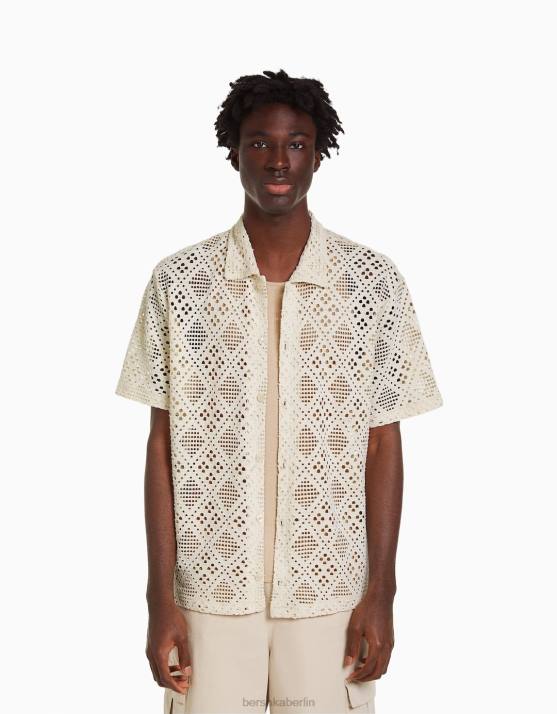 Weiss Bershka Männer Kurzärmliges, rustikales Hemd H00J2878
