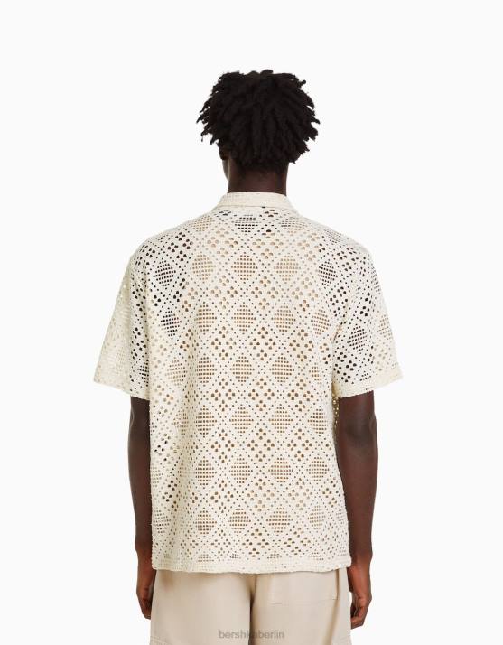 Weiss Bershka Männer Kurzärmliges, rustikales Hemd H00J2878