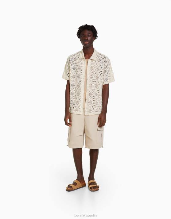 Weiss Bershka Männer Kurzärmliges, rustikales Hemd H00J2878