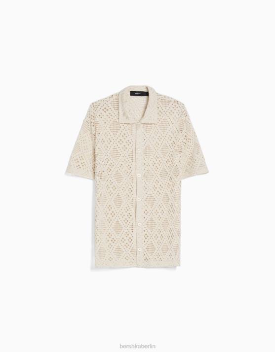 Weiss Bershka Männer Kurzärmliges, rustikales Hemd H00J2878