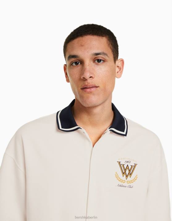 Weiss Bershka Männer Kurzarmhemd mit geripptem Kragen H00J2940