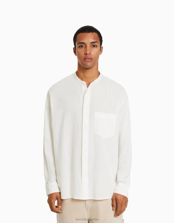 Weiss Bershka Männer Langärmliges Hemd aus Leinenmischung H00J2895
