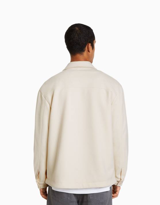 Weiss Bershka Männer Overshirt aus Wildlederimitat H00J2939
