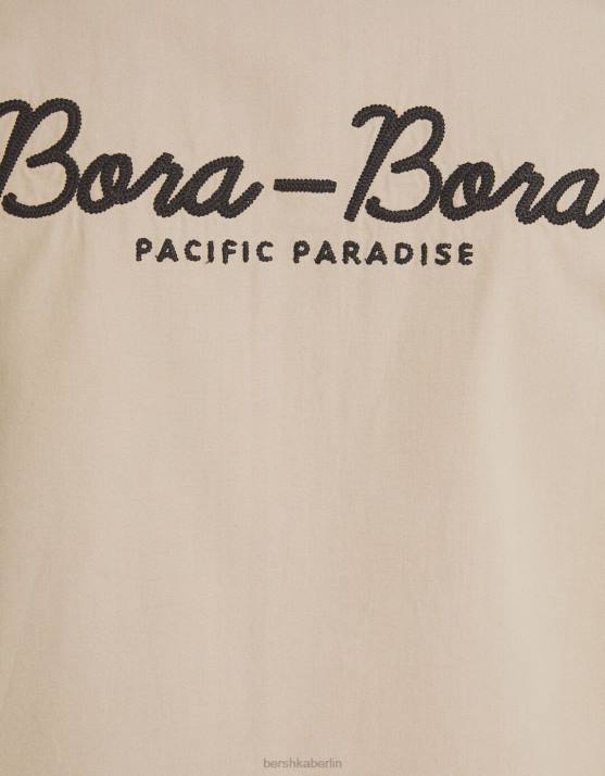 exklusiv Bershka Männer Kurzarmhemd aus bestickter Baumwolle H00J2875