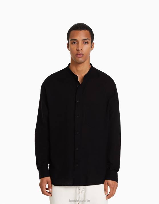 exklusiv Bershka Männer Langärmliges Hemd aus Leinenmischung H00J2894