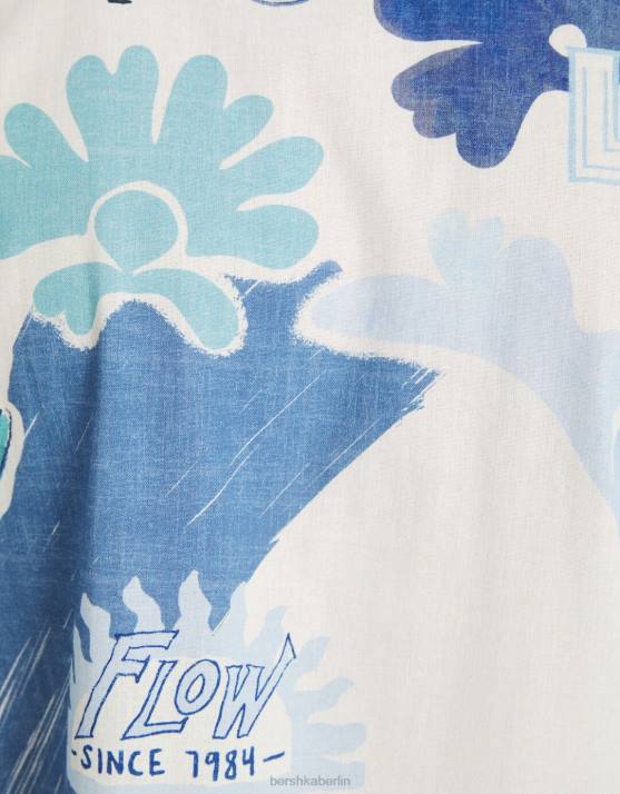 hellblau Bershka Männer Bedrucktes Kurzarmhemd H00J2910