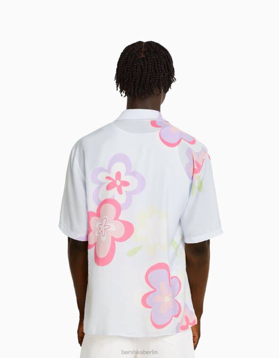 hellblau Bershka Männer Kurzarmhemd mit Blumendruck H00J2869