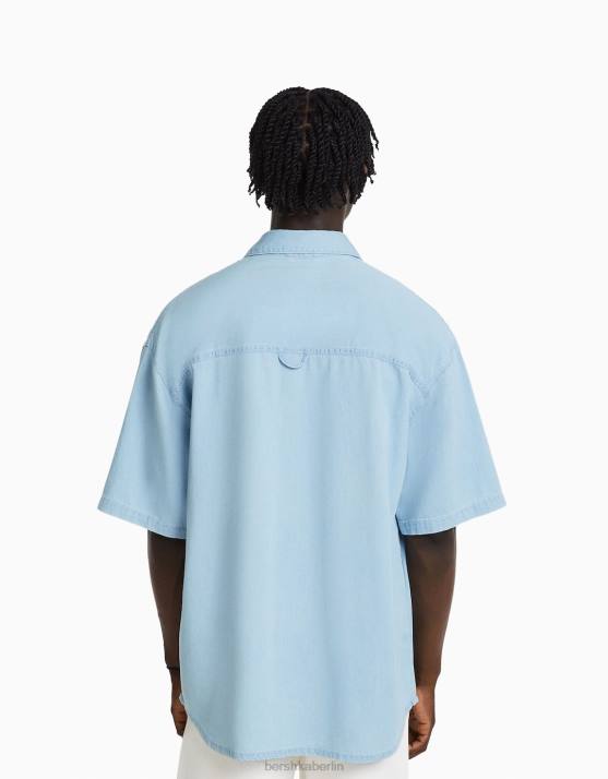 hellblau Bershka Männer übergroßes Kurzarmhemd H00J2915