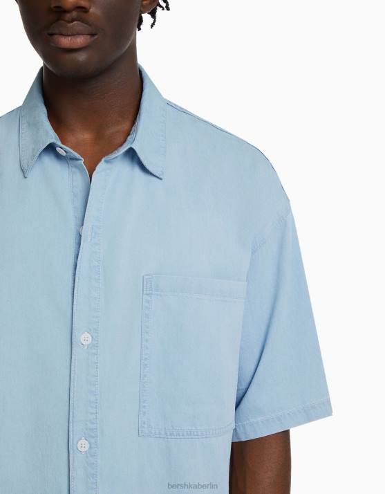 hellblau Bershka Männer übergroßes Kurzarmhemd H00J2915