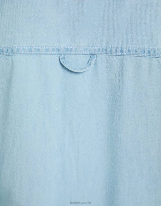 hellblau Bershka Männer übergroßes Kurzarmhemd H00J2915