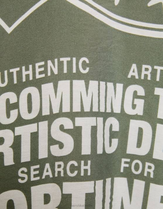 khaki Bershka Männer Bedrucktes Kurzarmhemd H00J2888