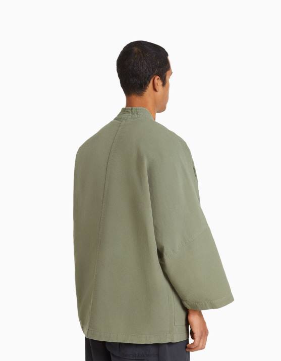 khaki Bershka Männer Langarm-Kimono mit Taschen H00J2883
