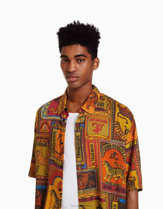 orange Bershka Männer Bedrucktes Kurzarmhemd H00J2859