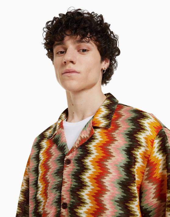 orange Bershka Männer Retro-rustikales Kurzarmhemd H00J2899