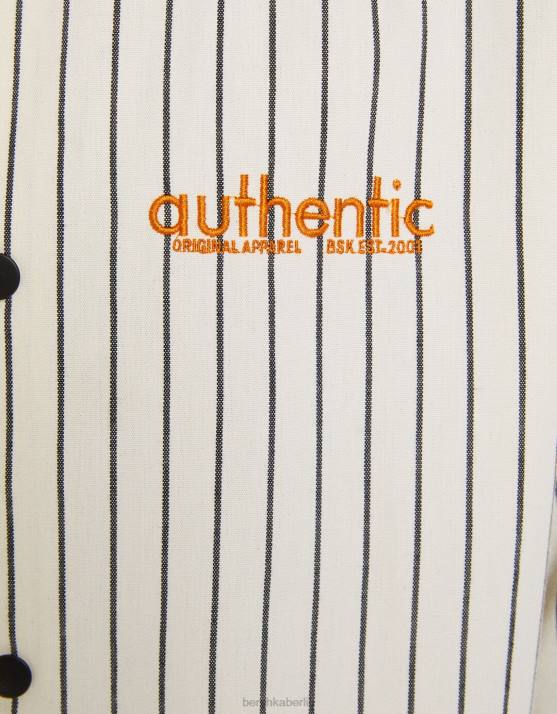 weiß schwarz Bershka Männer Retro-sportliches, gestreiftes, kurzärmliges Jeanshemd H00J2886