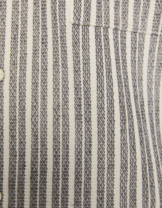 weiß schwarz Bershka Männer Rustikales, gestreiftes Kurzarmhemd H00J2926