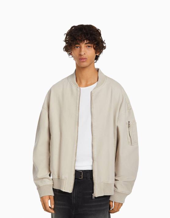 Beige Bershka Männer Bomberjacke aus Baumwolle H00J3104