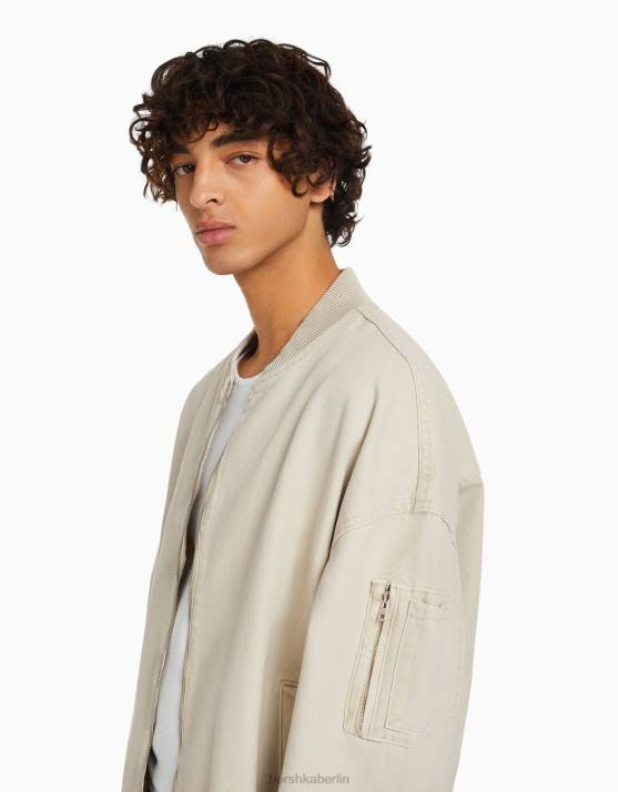 Beige Bershka Männer Bomberjacke aus Baumwolle H00J3104