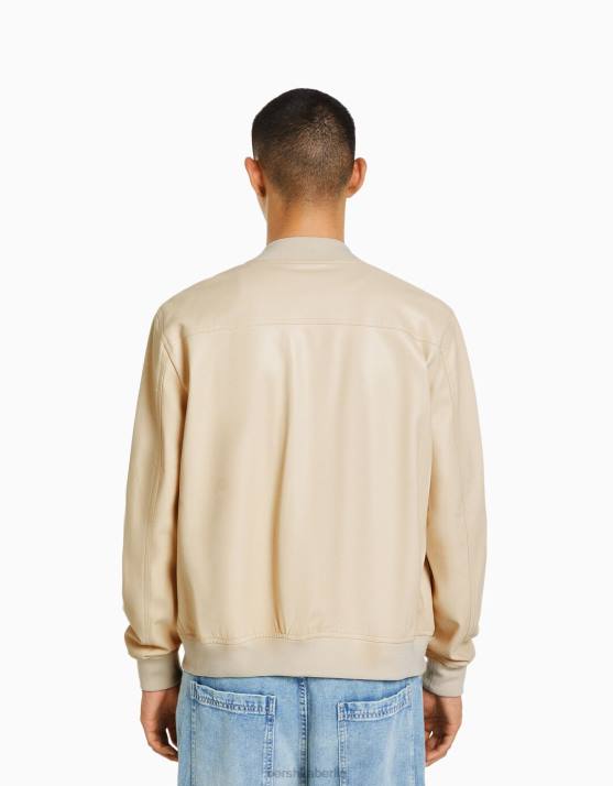 Beige Bershka Männer Bomberjacke aus Kunstleder H00J3065