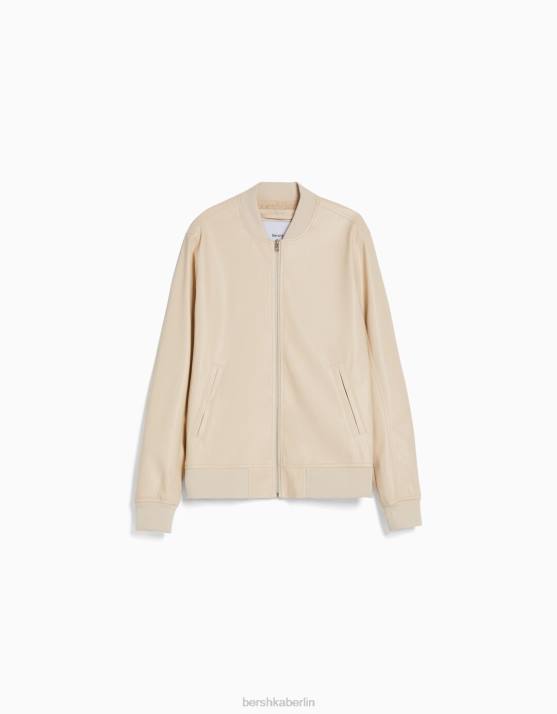 Beige Bershka Männer Bomberjacke aus Kunstleder H00J3065