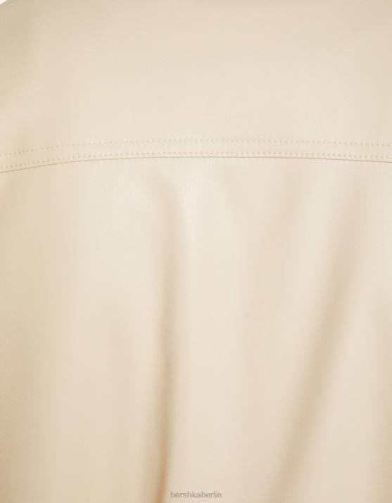 Beige Bershka Männer Bomberjacke aus Kunstleder H00J3065