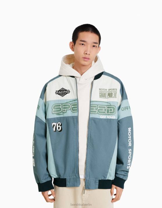 Blau Bershka Männer Denim-Rennjacke H00J3043