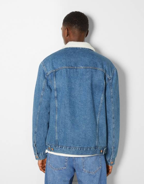 Blau Bershka Männer Jeansjacke mit Fleecefutter H00J3101