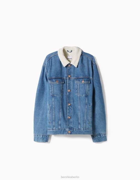 Blau Bershka Männer Jeansjacke mit Fleecefutter H00J3101