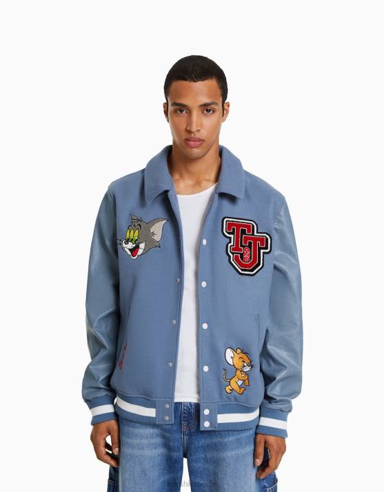 Blau Bershka Männer Tom & Jerry Patch-Jacke H00J3056