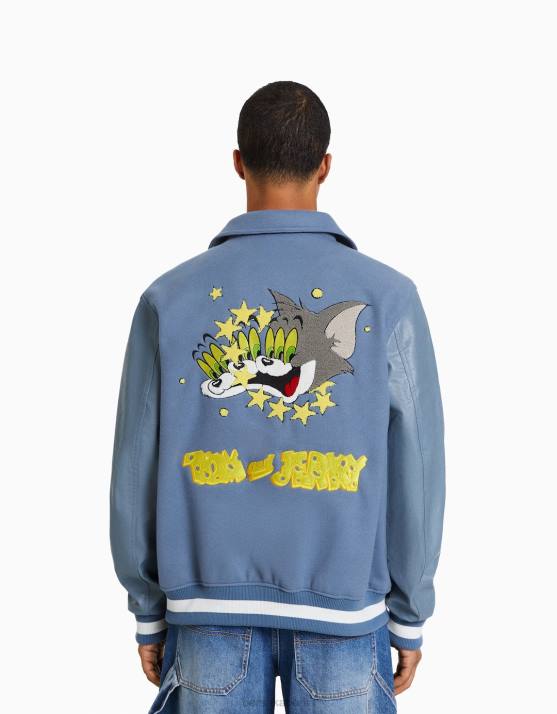 Blau Bershka Männer Tom & Jerry Patch-Jacke H00J3056