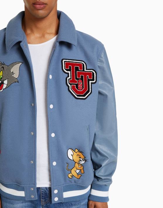 Blau Bershka Männer Tom & Jerry Patch-Jacke H00J3056
