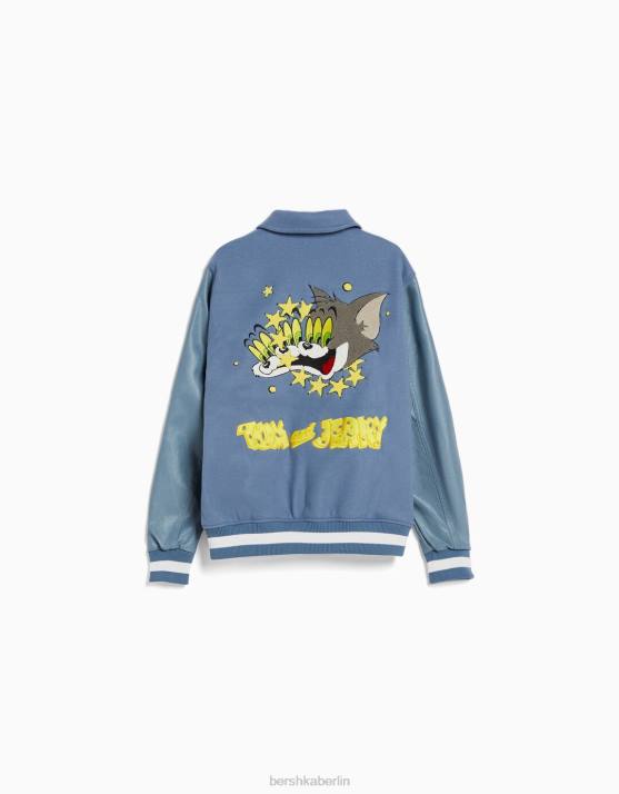 Blau Bershka Männer Tom & Jerry Patch-Jacke H00J3056