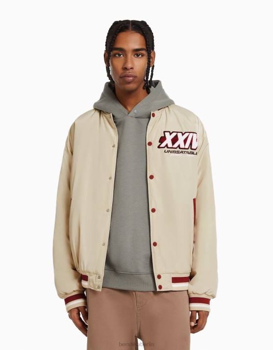 Creme Bershka Männer Bedruckte, gesteppte Bomberjacke H00J3106