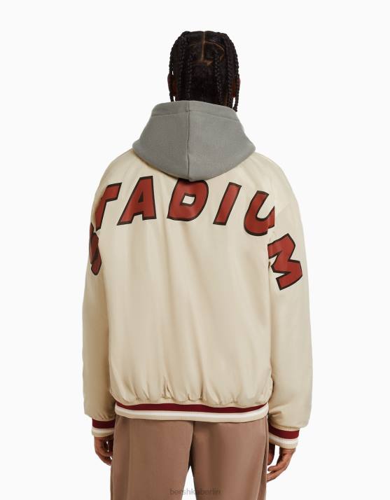 Creme Bershka Männer Bedruckte, gesteppte Bomberjacke H00J3106