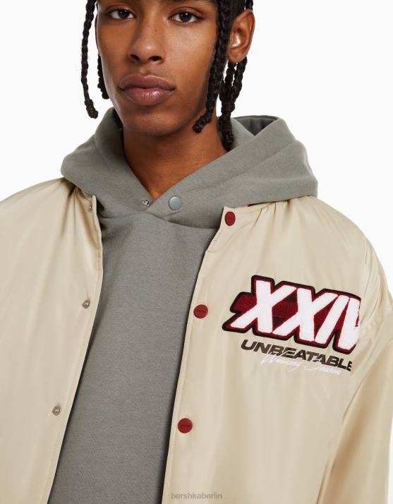 Creme Bershka Männer Bedruckte, gesteppte Bomberjacke H00J3106