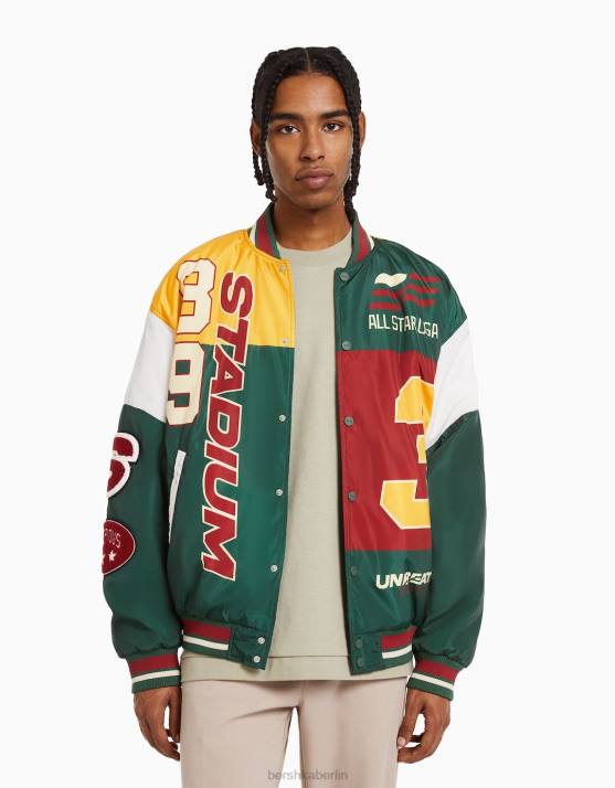 Grün Bershka Männer Bedruckte, gesteppte Bomberjacke H00J3107