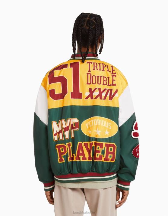 Grün Bershka Männer Bedruckte, gesteppte Bomberjacke H00J3107