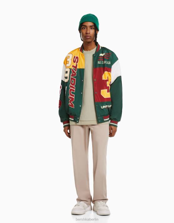 Grün Bershka Männer Bedruckte, gesteppte Bomberjacke H00J3107