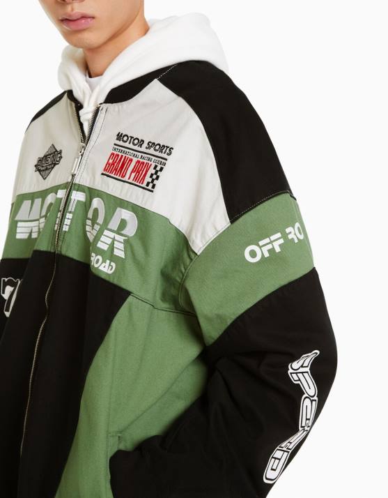 Grün Bershka Männer Denim-Rennjacke H00J3044