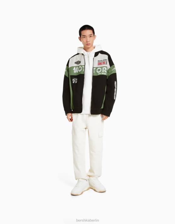 Grün Bershka Männer Denim-Rennjacke H00J3044