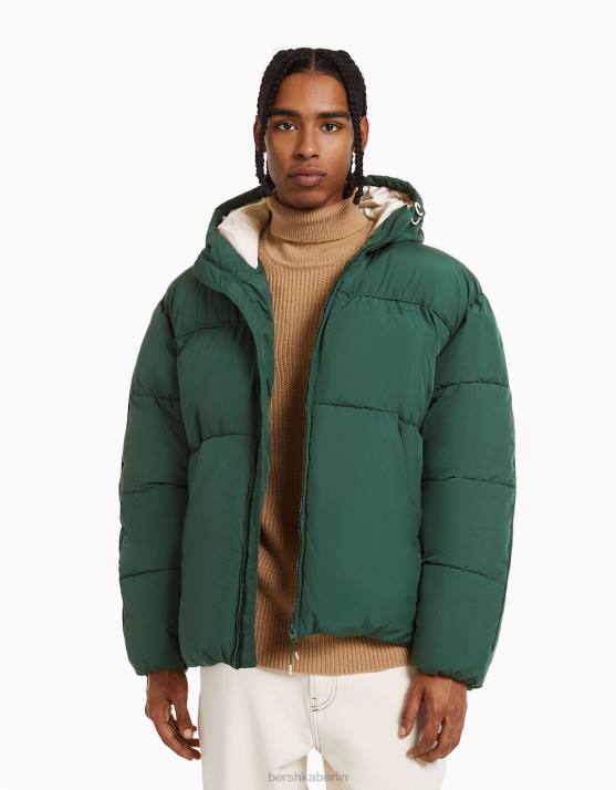 Grün Bershka Männer Pufferjacke mit Kapuze H00J3089