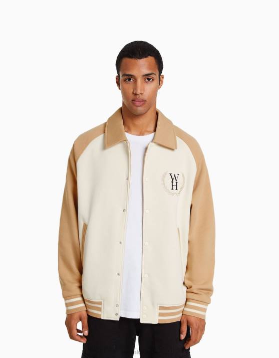 Kamel Bershka Männer kontrastierende Stoffjacke H00J3096