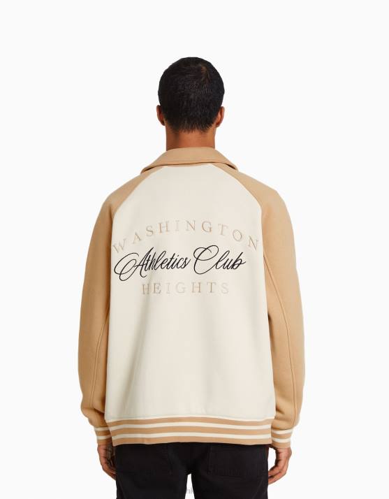 Kamel Bershka Männer kontrastierende Stoffjacke H00J3096