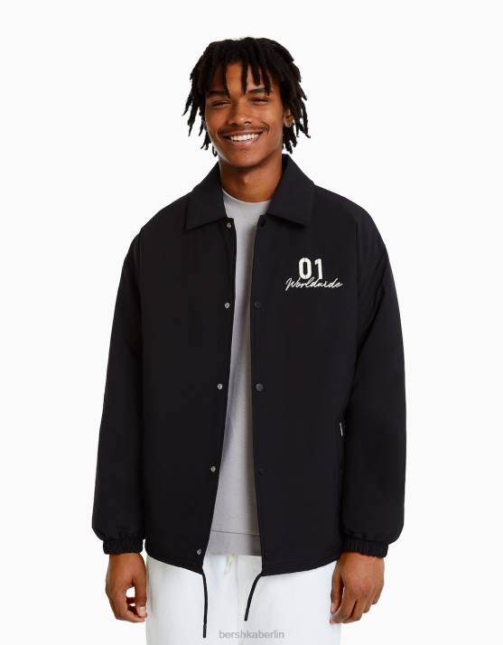 Schwarz Bershka Männer Jacke mit Rückendruck H00J3048
